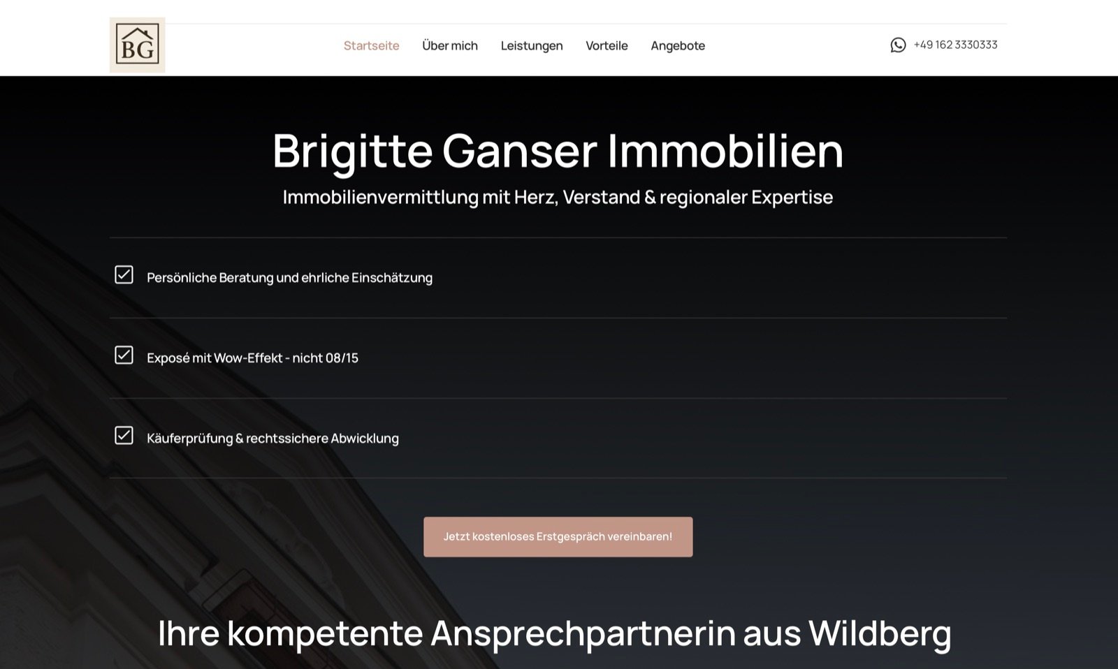 Startseite von Brigitte Ganser Immobilien am Laptop